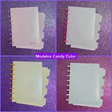 Caderno de disco pequeno completo (tipo Caderno Inteligente) com subcapas e abas divisórias Candy Color ou estampadas