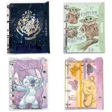 Fichário universitário caderno argolado universitário divisórias Stitch Harry Potter Pooh Mickey Minnie Mandalorian