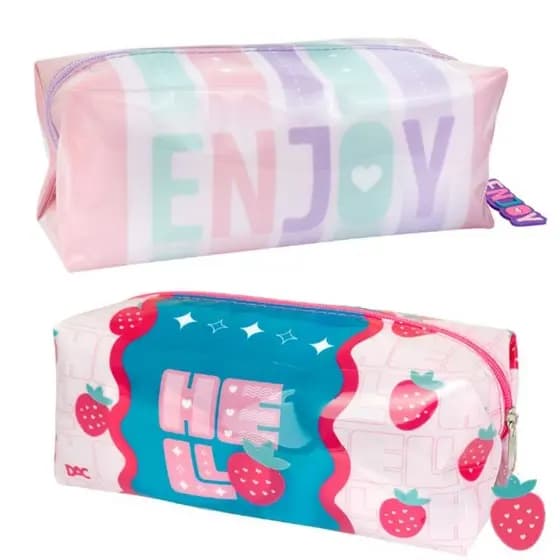 Estojo grande em PVC decorado DAC Enjoy ou Hello material escolar papelaria fofa kawaii