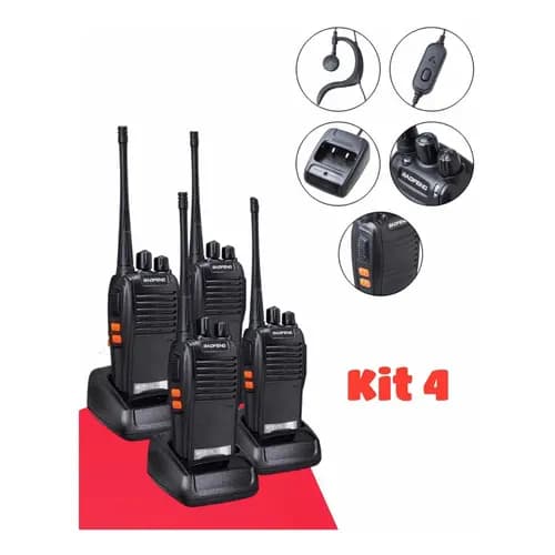 kit 4 rádios comunicador Alcance 12 Km 16 Canais BF 777S Profissional recarregável Radio segurança