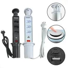 Torre De Tomadas 20a Multiplug Com 3 Tomadas USB + USB c De Embutir Mesa Bancada Branca Ou Preto