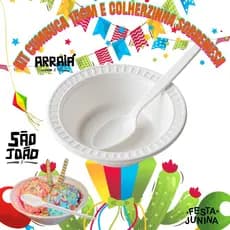 KIT FESTAS CUMBUCAS 15CM PARA CANJICAS MILHOS SORVETES, + COLHERZINHAS BRANCAS DESCARTAVEIS 50 UNIDADES CADA