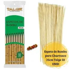 50 PALITOS ESPETO BAMBU P/ CHURRASCO 25CM EVENTOS FESTAS IDEAL PARA ESPETAR - TALGE