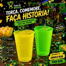 50 unid Copo Neon 300ml Copa Do Mundo Verde e Amarelo