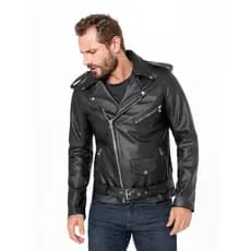 Jaqueta de Couro Legítimo Preto Moderna Rock