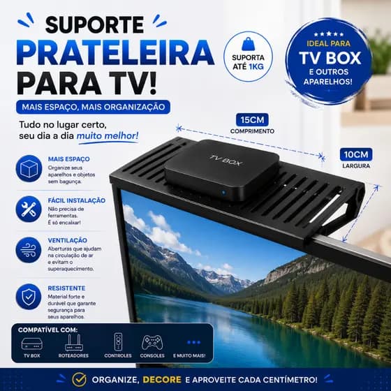 Kit Suporte Prateleira para Tv Box,  Aparelho CLARO, NET, VIVO, Conversor, Suporte TV e Suporte de Controle Remoto