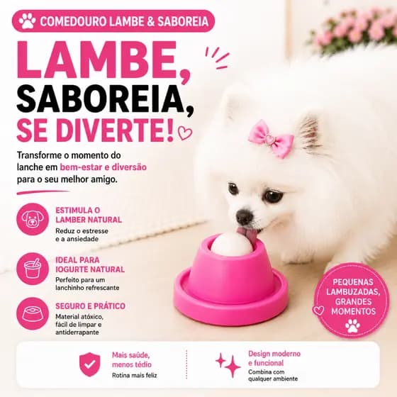 Comedouro Brinquedo Lamber Cachorro Gato Reduz Ansiedade Alimentador Interativo Lento Bolinha Giratória cachorro feliz