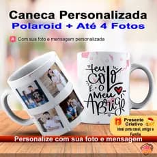 Caneca de Porcelana Personalizada com Foto Polaroid, Até 4 Fotos na Caneca, perfeita para presente e decoração