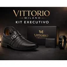 Sapato Social Masculino Couro Sintético Confortável Antiderrapante + Kit Completo Vittorio Milano