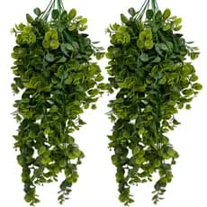kit 2 Eucalipto Samambaia Artificial 75cm Pendurada Verde Folhagem Vertical Toque Realista