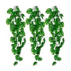 3 Plantas Costela de Adao Pendurada Verde Artificial Parede Varanda p/ Decoracao