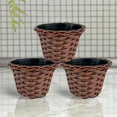 1/2/3 Vasos Cachepot Trançado Marrom Fibra Sintética Vime