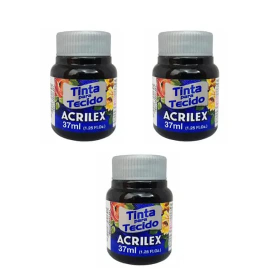 03 Unidades Tinta para Tecido 37ml 520 Preto Acrilex