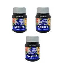 03 Unidades Tinta para Tecido 37ml 520 Preto Acrilex