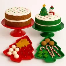 Conjunto de 2 Boleiras e Bandejas Natalinas - Decoração Perfeita para Festas e Eventos de Natal em Plástico Colorido
