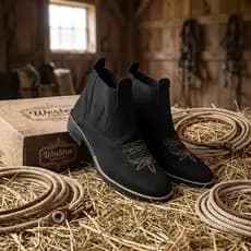 Botina Masculina Country Texana Cano Curto Elástico Lateral Bordado Estilo Western Trabalho Agro Rodeio