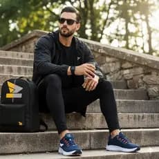 Kit Tenis masculino esporte estilo running confortável mochila alça regulavel relógio digital