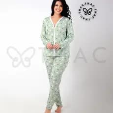 Pjama Inverno Americano botão suede amamentação pós cirúrgico - Ref:109