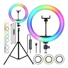 Iluminador Ring Light RGB 8'' Com Tripé Ajustável 2,10m Luz LED Colorida