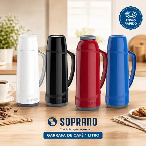 Garrafa Térmica Café 1L Soprano Cristal Ampola de Vidro Quente e Frio