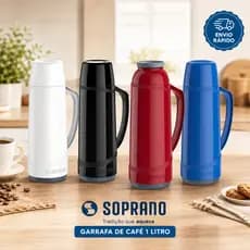 Garrafa Térmica Café 1L Soprano Cristal Ampola de Vidro Quente e Frio