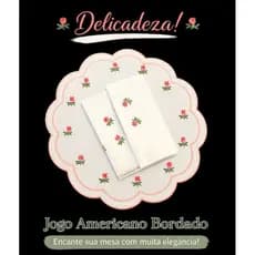 Kit Jogo Americano Bordado Floral econômico 4, 6 ou 8 lugares