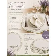 Jogo Americano Bordado  Lavanda + Guardanapo- kit Econômico com 4 ou 6 pessoas
