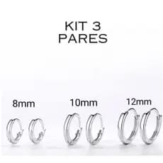 Kit 3 pares Aço Inoxidável Brinco Argola Punk Rock Ródio Círculo Unisex
