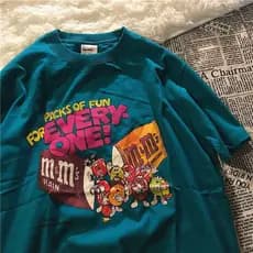 Material De Algodão Retro Divertido Dos Desenhos Animados Imprimir Camisetas Mulheres Do Vintage Verde De Grandes Dimensões T-Shirt 2021 Verão Novo Harajuku Adolescentes Meninas Topos