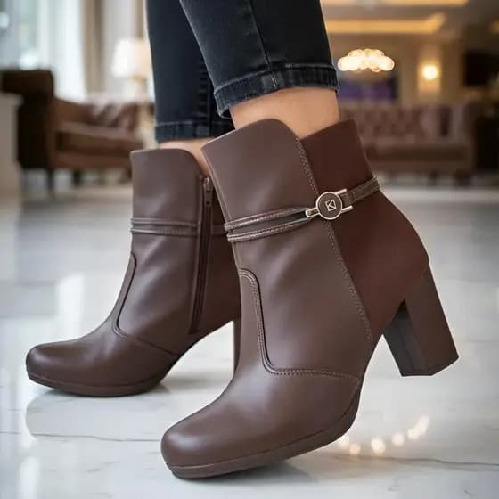 Bota Cano Curto Feminina Piccadilly Salto Bloco  8cm Confortável Casual Zíper