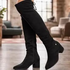 Bota over the knee via uno confortável salto médio 6cm Elegante Moda