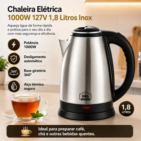 Chaleira Elétrica Jarra Café Chá Inox 110v