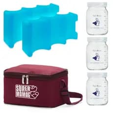 Kit N°2 - Bolsa Térmica com 2 Gelos Artificiais e 3 potes de vidro com graduação 200ml
