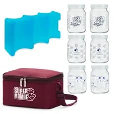 Kit N°3 - Bolsa Térmica com Gelo Artificial e 6 potes de vidro 200ml Decorados
