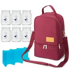 Mochila Térmica Amamente+ One Ice com Potes para Leite Materno 200ml Super Mamãe