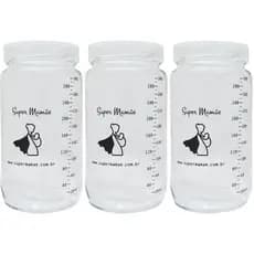 Potes Vidro para Armazenar Leite Materno Graduados 300ml  3 unidades Super Mamãe