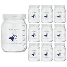Kit com 10 Potes de Vidro para Armazenar Leite Materno 200ml Com Graduação