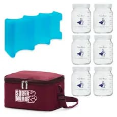 Kit N°1 - Bolsa Térmica com Gelo Artificial e 6 potes de vidro com graduação 200ml