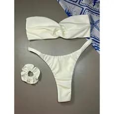 Biquíni tomara que caia calcinha semi fio fita bronze top com detalhe torcido nó