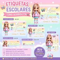 ETIQUETA ESCOLAR  PERSONALIZADA TEMA BORBOLETAS | ETIQUETA PARA CADERNO | ETIQUETA PARA LÁPIS