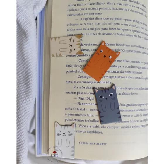 Kit 4 Marcadores de Página Magnético Gatinho para Livro Agenda Caderno Planner Bíblia Papelaria Criativa Tendência