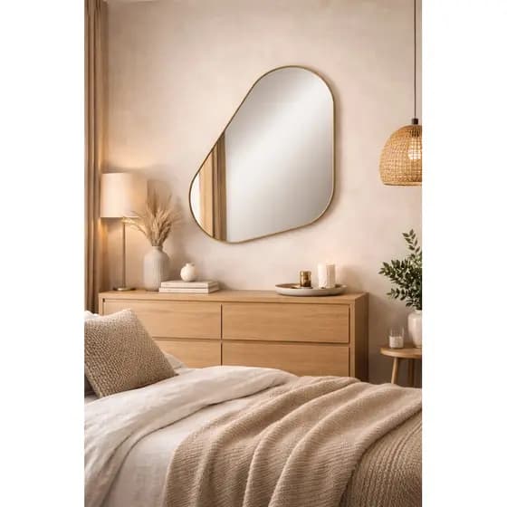 Espelho Orgânico com Moldura Dourada | Espelho Decorativo Assimétrico para Banheiro Sala Quarto