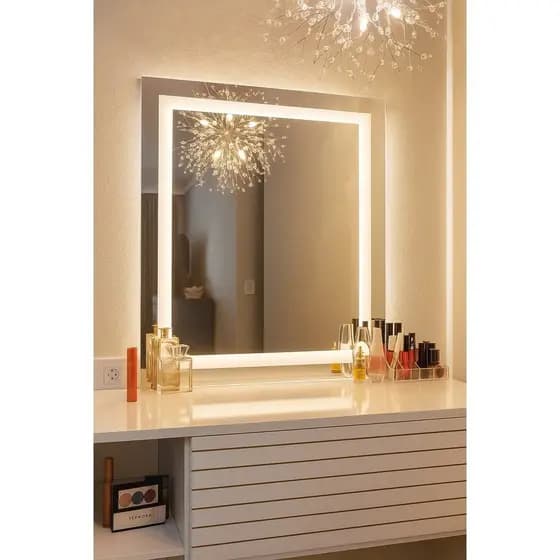 Espelho Decorativo Jateado Retangular com LED Toutch 30x40– Ideal para Banheiro, Sala ou Penteadeira