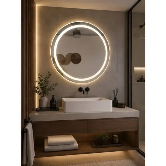 Espelho Iluminado LED 50cm Redondo Premium Touch para Banheiro Moderno