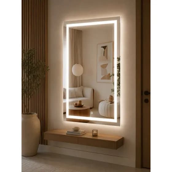 Espelho Jateado com LED 60x80cm Retangular Iluminado Bivolt Para Banheiro e Hall