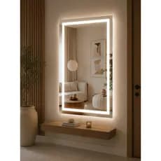 Espelho Jateado com LED 60x80cm Retangular Iluminado Bivolt Para Banheiro e Hall