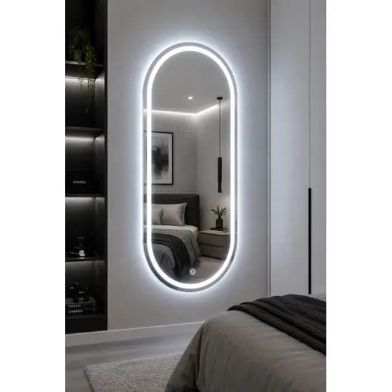 Espelho Oval Iluminado LED 3 cores touch Premium para Quarto e Banheiro