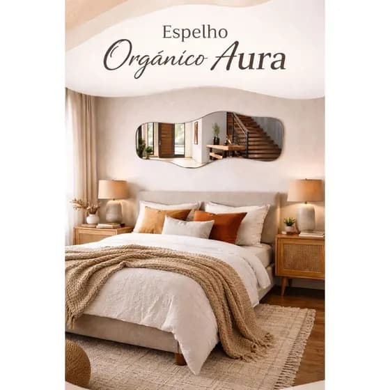 Espelho Orgânico Aura 100x60 ou 120x60 cm | Espelho Decorativo Moderno para Sala, Quarto e Banheiro
