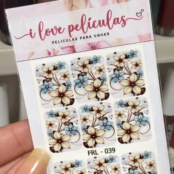 Película de unha floral cartela com 12 adesivos FRL- 039   Adesivos,películas,unhas,nails art,unhas decoradas
