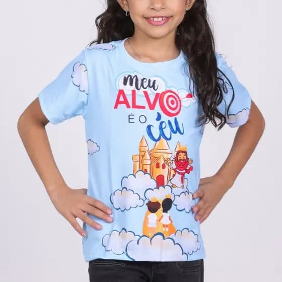 Blusa Tshirt Camiseta Infantil Cristã Evangélica Premium - Meu alvo é o céu